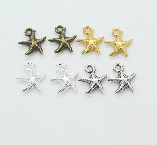 80pcs charms sea star starfish Alloy Pendants Antique silver bronze gold 16*14mm 1.2g Handmade Jewelry Making DIY accessories | Украшения и