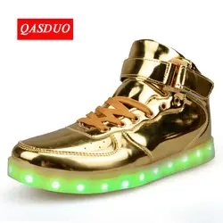 QASDUO большой размер 35-46 светящиеся кроссовки 7 цветов преобразования USB СВЕТОДИОДНЫЙ индикатор заряда мужские полусапоги для мальчиков и