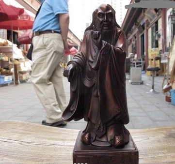 

003572 9 Chinese Pure Red Bronze Standing Great Philosopher Founder Taoism Laozi Statue