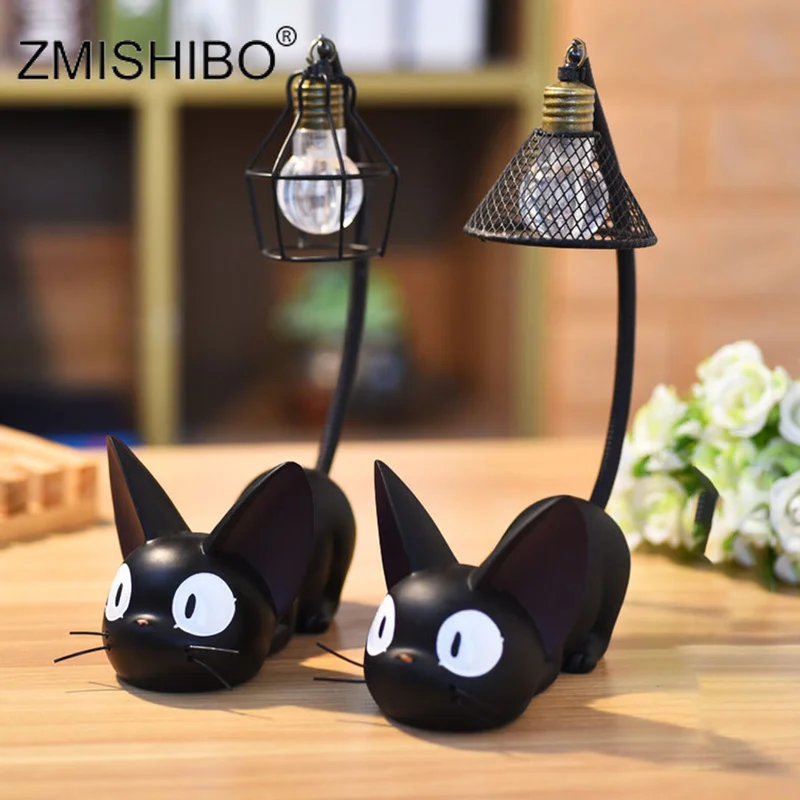 

ZMISHIBO Resin Black Cat Night Lights 6400K Tail Bendable Ornaments Lamp Fixtures Roomn Decor Button Battery Replaceable Bulbs
