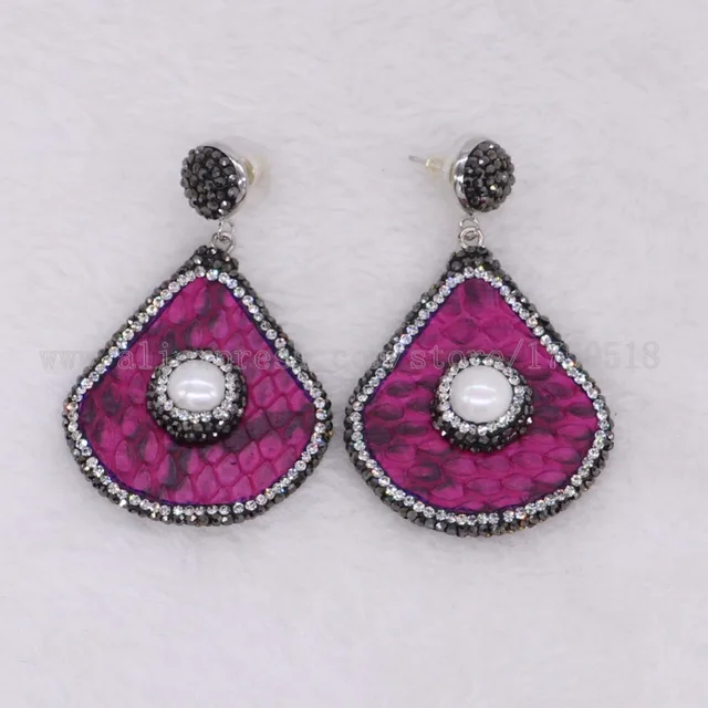 5 Pairs Fashion Hot Pink Snakeskin Earrings Drop Pave 5 Pairs Fashion Hot Pink Snakeskin Earrings Drop Pave Pearls Rhinestone Dangle Gems Stone