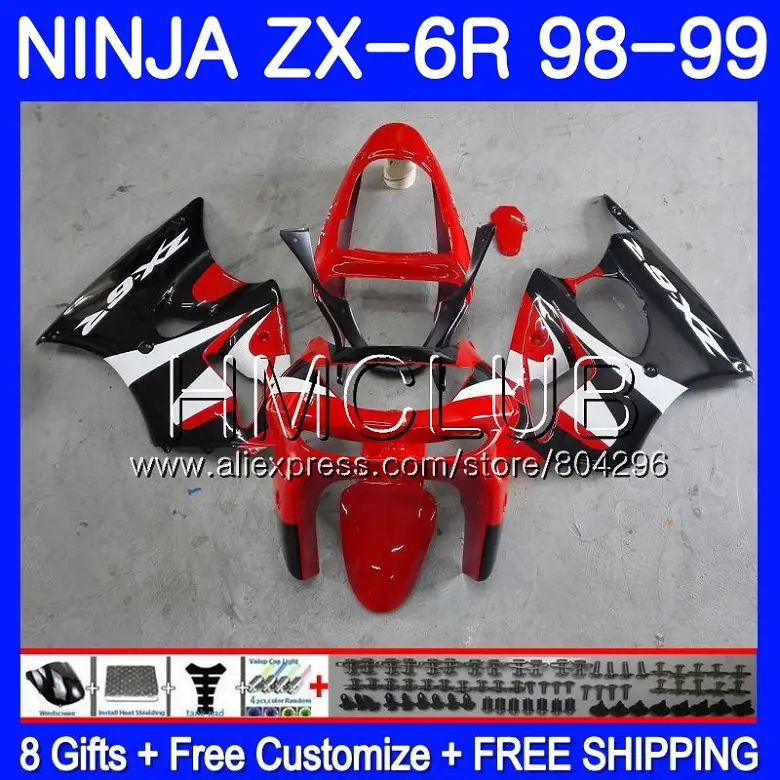 

Body For KAWASAKI NINJA ZX-636 ZX600 ZX-6R 98 99 97HM.13 600CC ZX636 ZX6R 98 99 ZX 636 6 R ZX 6R 1998 1999 Fairing Factory red