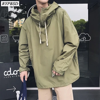 

2019 Spring Autumn New Harajuku Hooded Zipper Pullover Jacket Korean Oversize Hip Hop Bomber Jacket Men Casual Windbreaker Army
