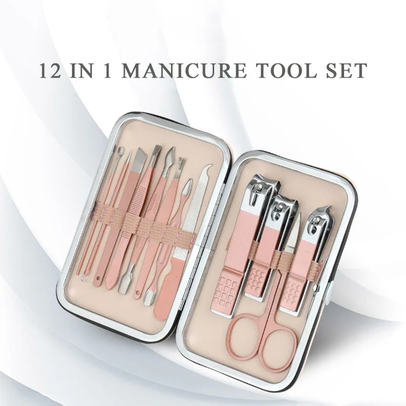 

12pc Stainless Steel Manicure Tool Set Nail Nippers Nails Clipper Pedicure Tools Kit With Travel Case Professional Nail Art Tool