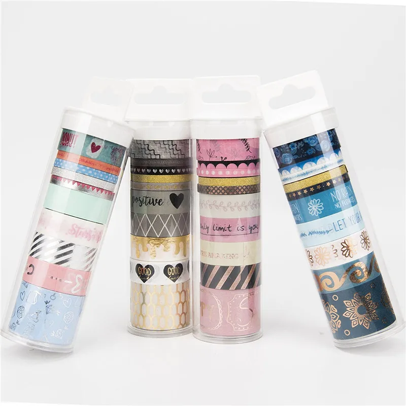 Kopen Lovedoki Folie Goud Washi Papier Tape Notebook Masking Tapes Set Planner Decoratieve sticker Accessoires 10 Rolls School Briefpapier