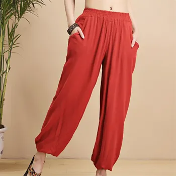

Women Bloomers Pants Calca Feminina Wrinkled Linen Wide Pants Plus Size Casual Pantalettes Knickerbockers Summer Trousers