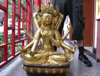 

shitou 001499 31"Tibet Bronze gild Three-faced Eight Arm Hands Ushnisha Vijaya Buddha Statue