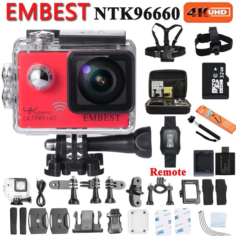 

EMBEST 4K Wifi Action Camera With Night Vision Gyro Ultra HD 4K / 24fps 1080p@60fps 2.0inch 170D Waterproof DVR NTK96660