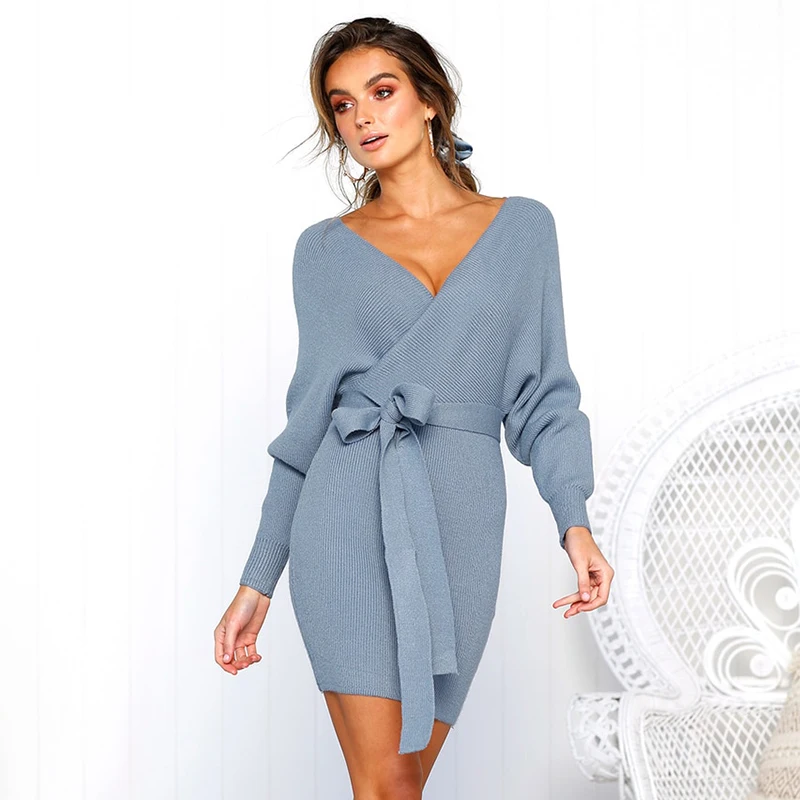 

Sexy Sweater Women Fashion Lace Up Pullover Autumn Winter Dress 2018 V-neck Long Sleeve Knitted Women Sweater plus size