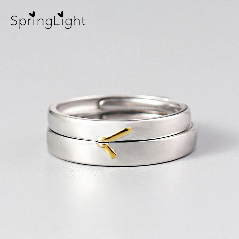 

SpringLight Gold Hour Hand Ring Real 925 Sterling Silver Creative Designer Fine Jewelry Clock Freeze Couple Rings for Women Gift