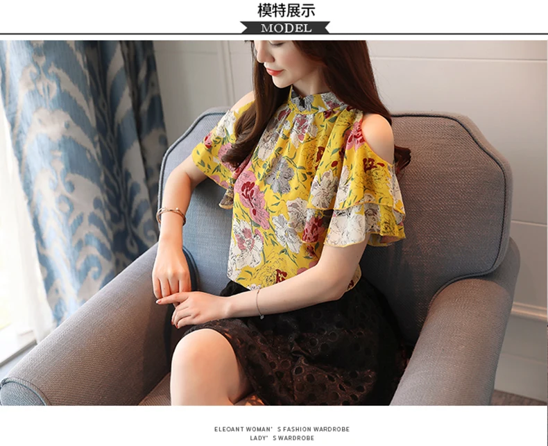 Модные женские блузки шифон с принтом женская блузка рубашка с открытыми плечами топы летние женские топы топы и блузки blusas 0175 60