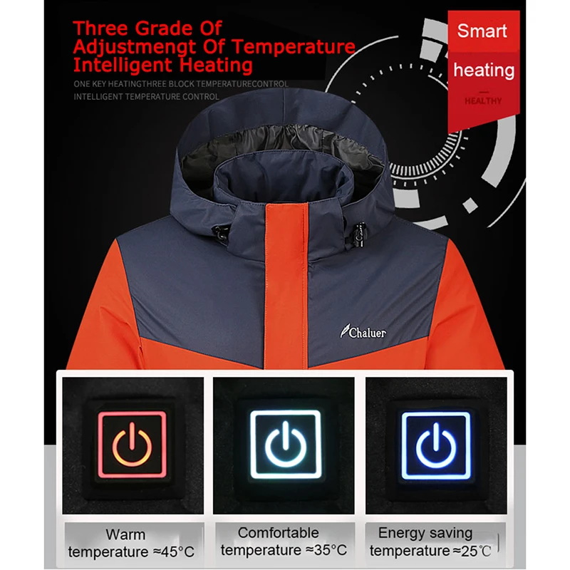Evere Men Heated Jacket Outdoor Heating Windbreaker Windproof Zipper Sportswear Coat for Skiing Camping Hiking Climbing Battery Not Included L