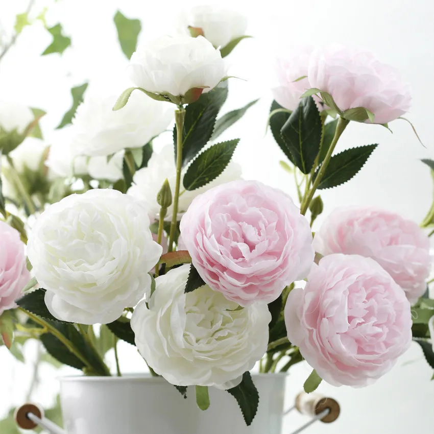 cheap 3Heads Artificial Peony Flower silk wedding decor company annual