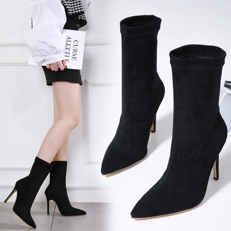 Sexy Fashion Elastic Socks Boots Women Stretch Slim zipper ankle Boots High-Heels pumps Women Shoes Female Martin Boots shoes