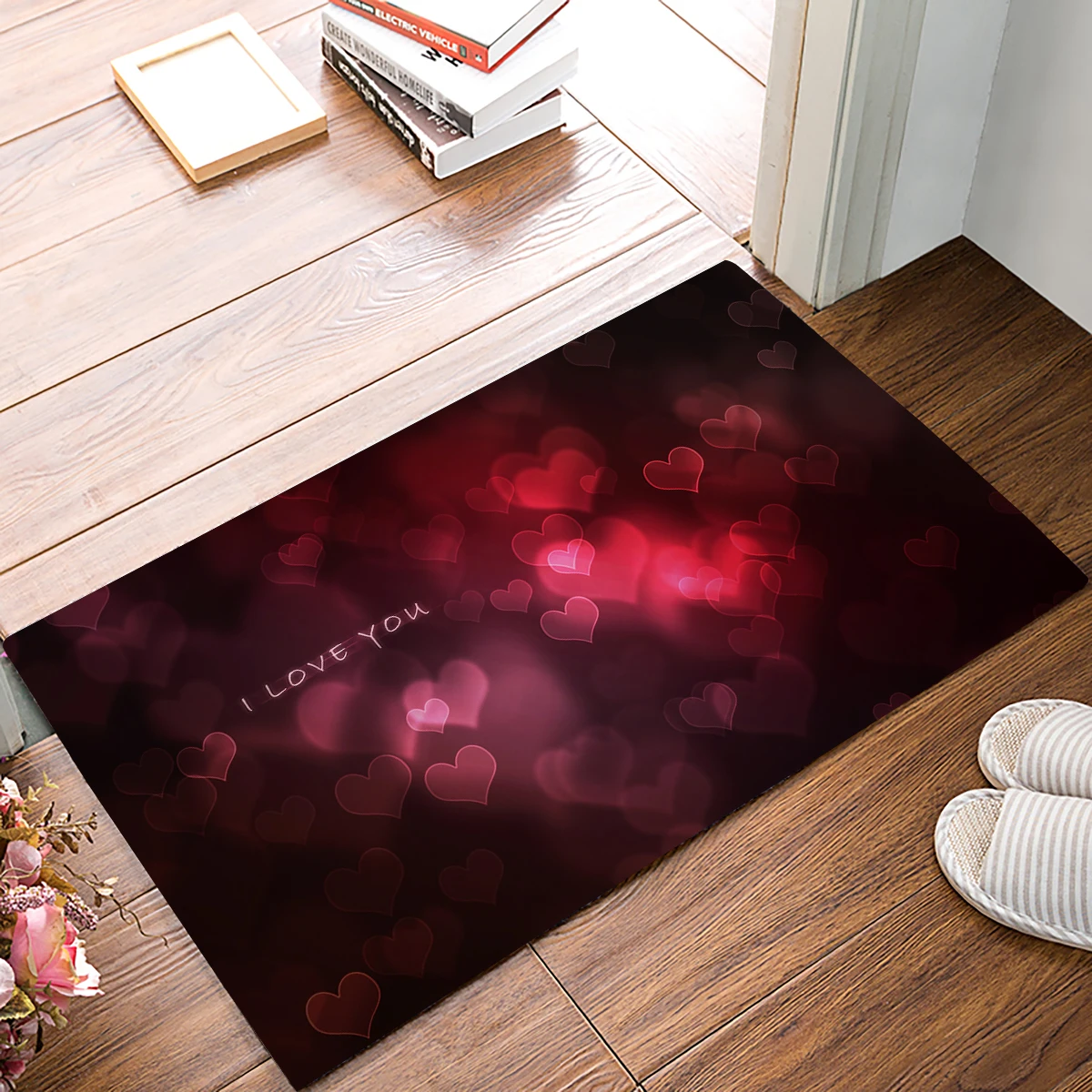 Memory Home Custom Love Heart Theme Valentine's Day Design Non-woven Fabric Non-slip Indoor Rug Funny Doormat Floor Mat | Дом и сад