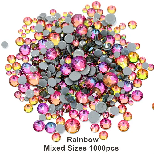 Высокое качество стразы исправление стразы SS6-SS30 смешанные размеры Горячая фиксация стразы железо на камнях 1000 шт./лот украшения для одежды F0050 - Цвет: Rainbow