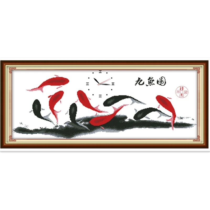 

The Lucky Nine Fishes Chinese Counted Cross Stitch Pattern Needlework Embroidery Cross Set DMC Cross Stitch Fabric Home Decor