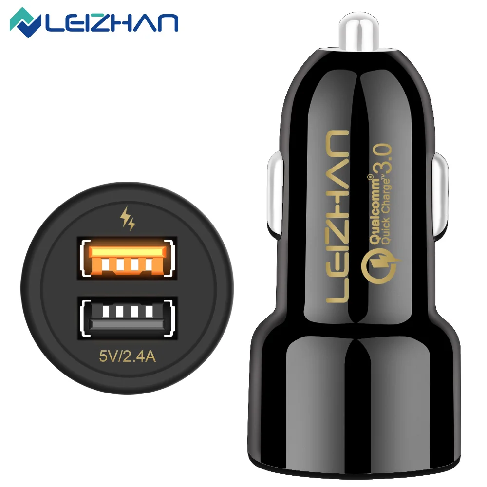 Leizhan 3,0 телефона автомобильное зарядное устройство 30 Вт Dual usb Зарядные устройства для автомобиля PowerDrive для iphone x/8/7 plus/iPad/samsung Galaxy и других устройств