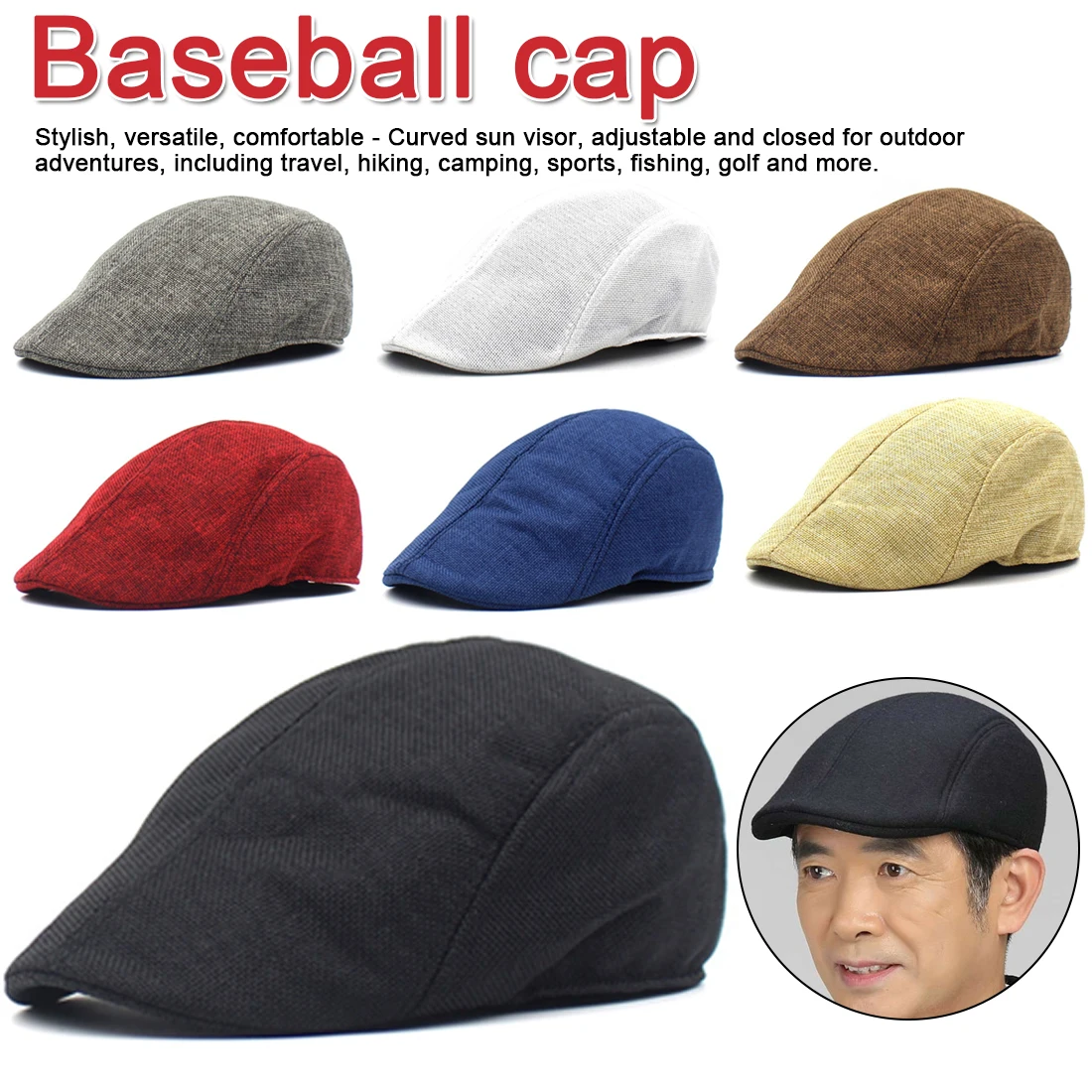 

Summer Beret Caps Men Women Vintage News Boy Cap Linen Outdoor Hats Sun Hat Unisex Duckbill Caps Linen sports cap
