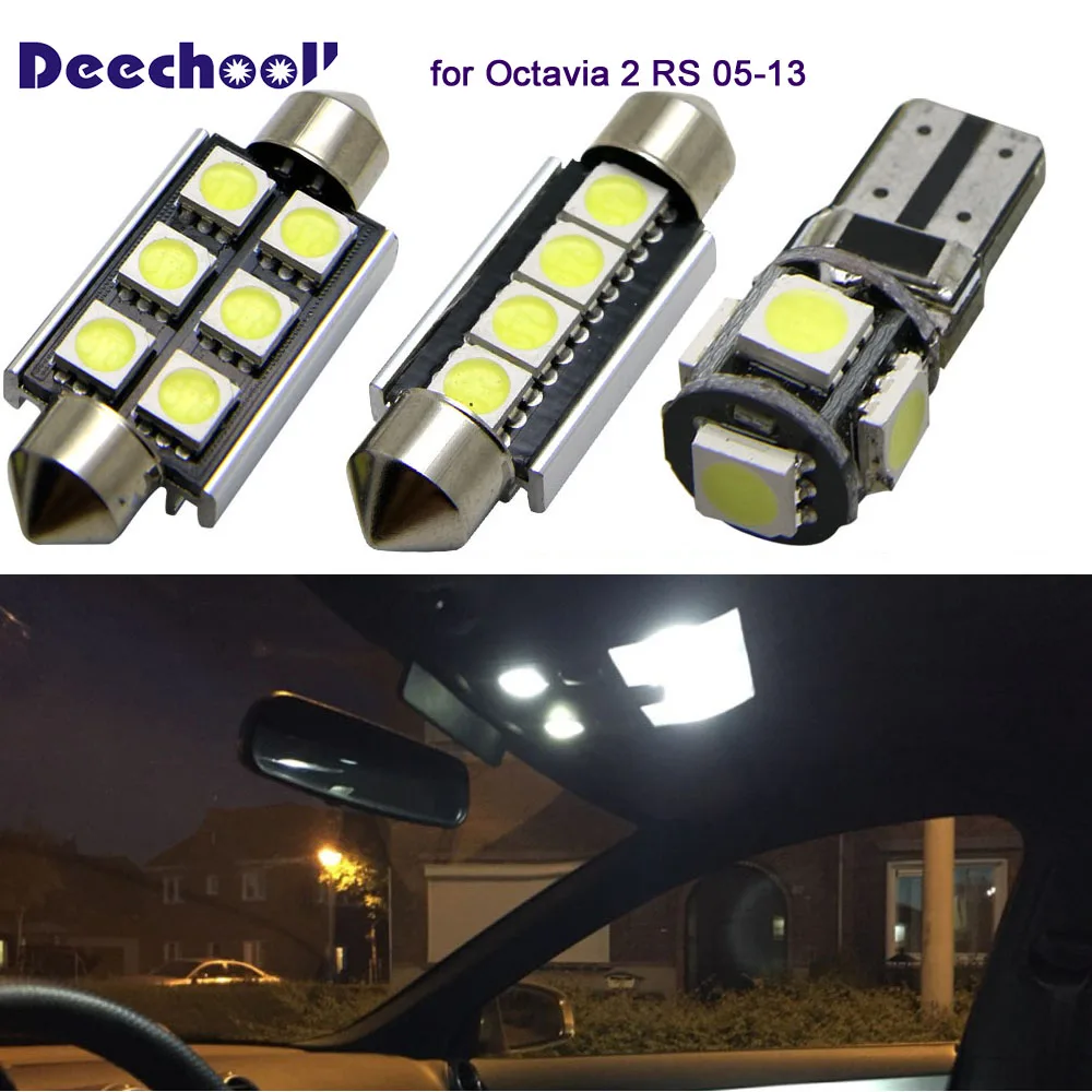deechooll 10pcs Car LED Light for Skoda Octavia 2 RS 05 13,Canbus Auto