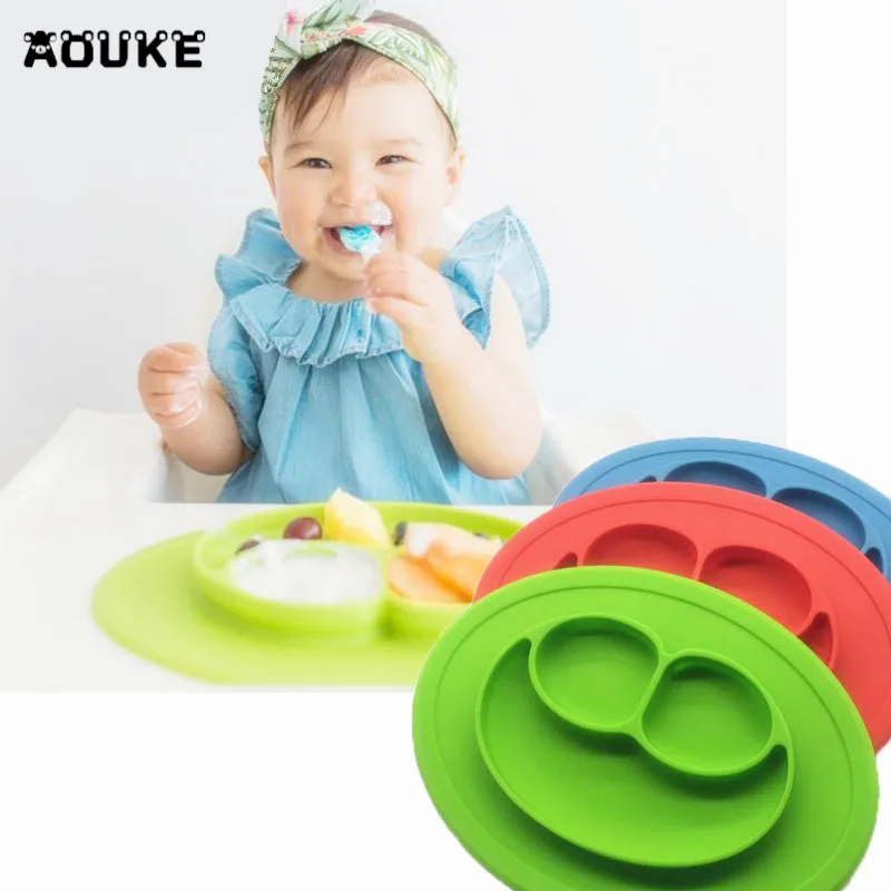 Aouke 1Pcs Smile One Piece Baby Silicone Placemat Plate Food Grade