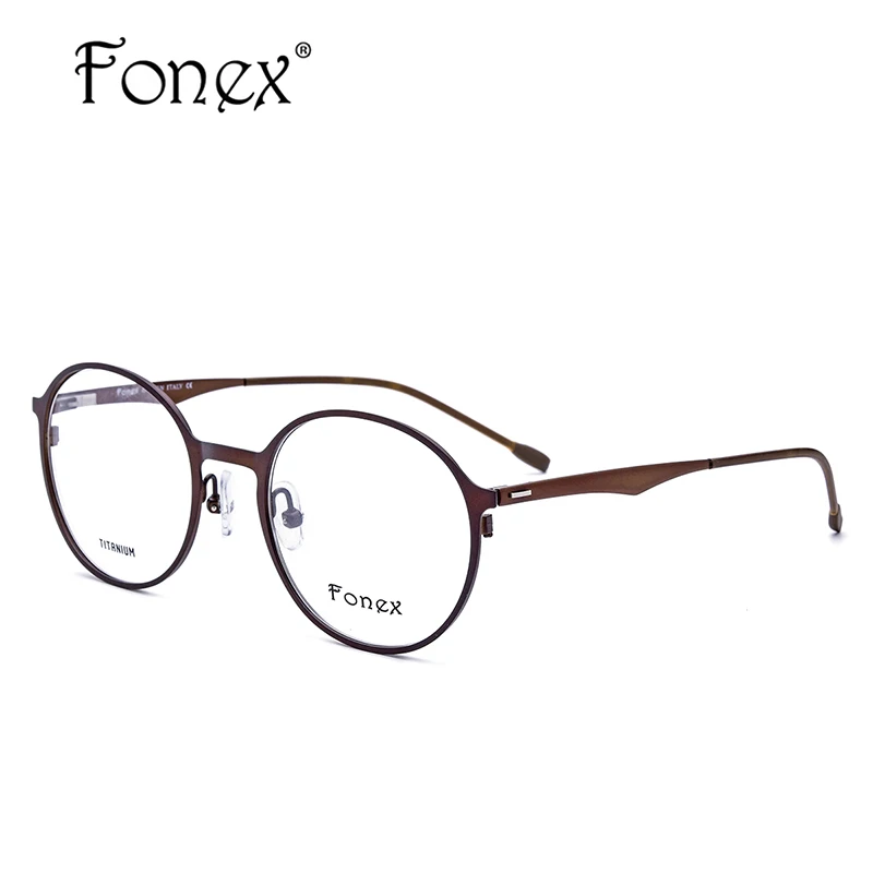 FONEX, сплав, круглые очки, мужские, ультралегкие, для глаз, очки для женщин, по рецепту, близорукость, оптические очки, оправа, Безвинтовые очки - Цвет оправы: brown