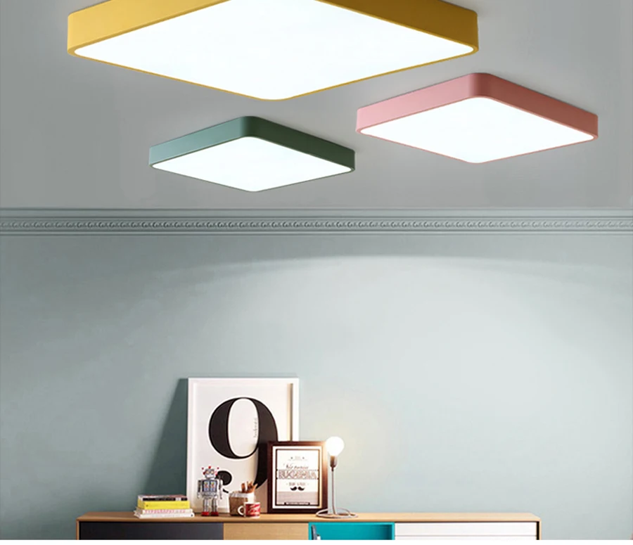 Modenr, квадратные потолочные светильники для гостиной, спальни, 5 см, высота, светодиодный потолочный светильник с регулируемой яркостью, цветные светильники, блеск 30/40/50c'm