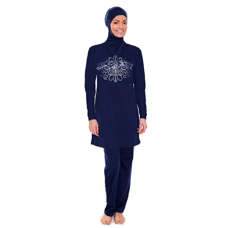 Yongsen мусульманская одежда для плавания женская исламская полная крышка Цветочные купальные костюмы для женщин девочек мусульманские женские Одежда для купания плюс размер Burkinis - Цвет: Navy blue