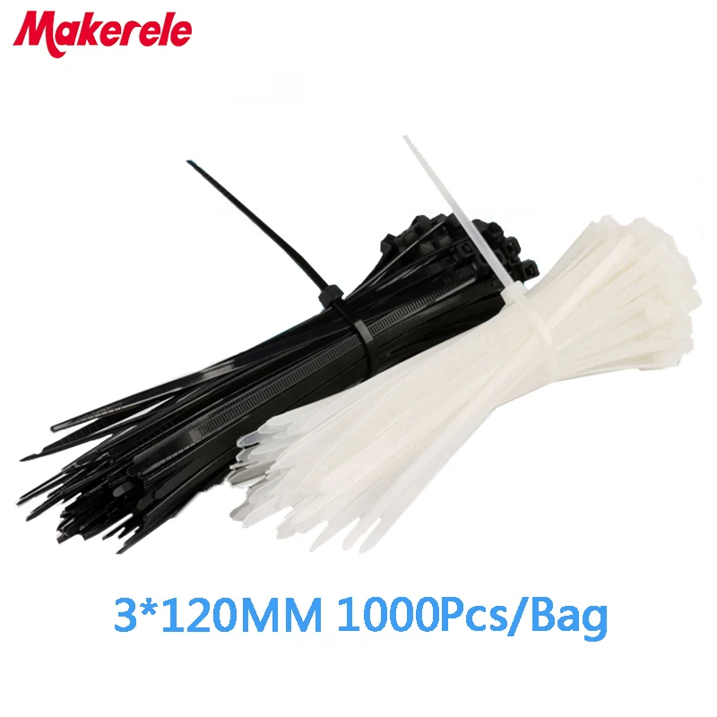 

1.8*120mm 1000PCS Nylon Plastic Network Cable Wire Zip Tie Cord Strap Plastic Zip Trim Wrap Cable Loop Ties Wire Self-Locking