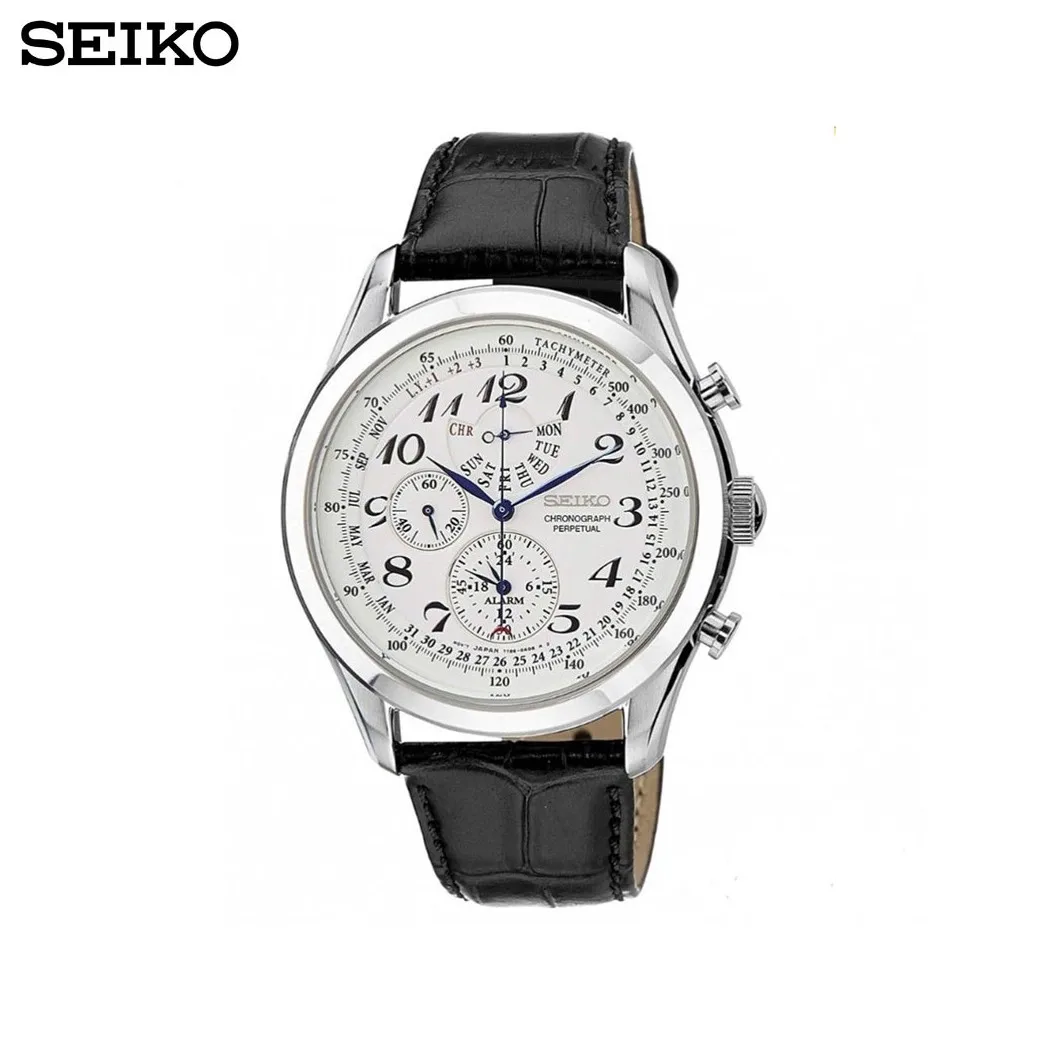Наручные часы Seiko SPC131P1 мужские с кварцевым хронографом на кожаном ремешке |