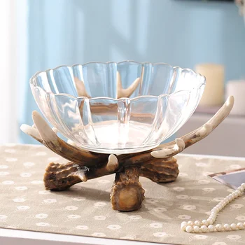

European glass fruit plate decoration room decor antlers fruit bowl Home Furnishing housewarming gift set