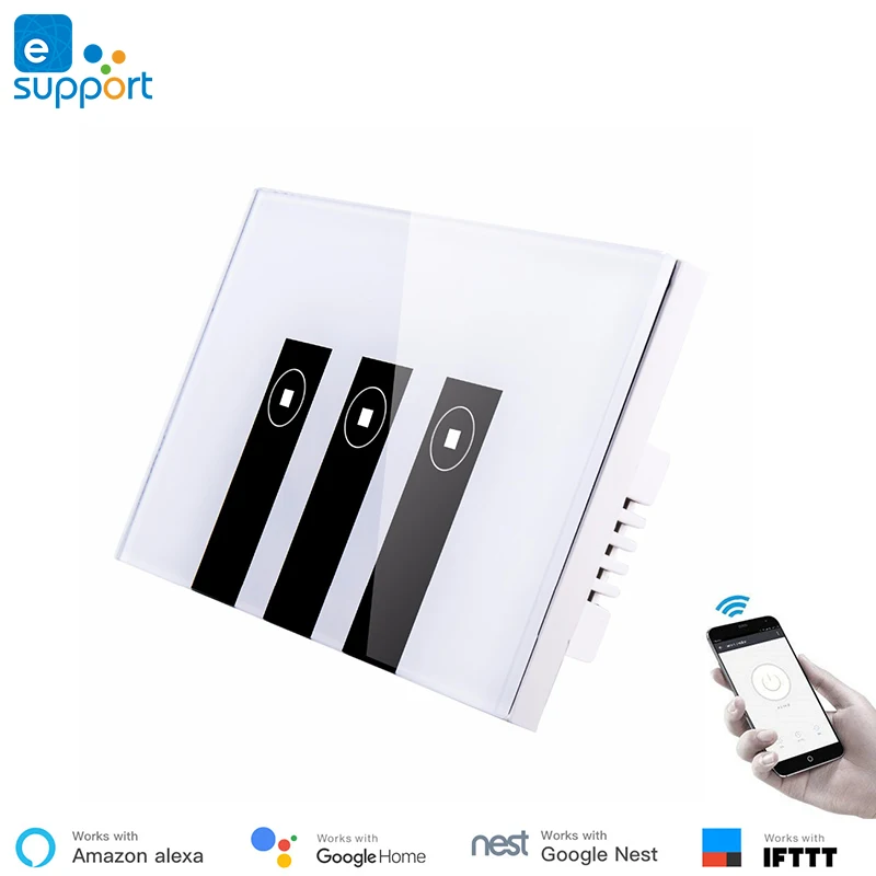 US 3gang Ewelink APP Wi-Fi выключатель света, смарт-маршрутизатор Wi-Fi 2 Световой выключатель, однопозиционный, с поддержкой Wi-Fi, работает с Amazon Alexa и Google Assistant, гнездо не требуется - Комплект: US 3gang