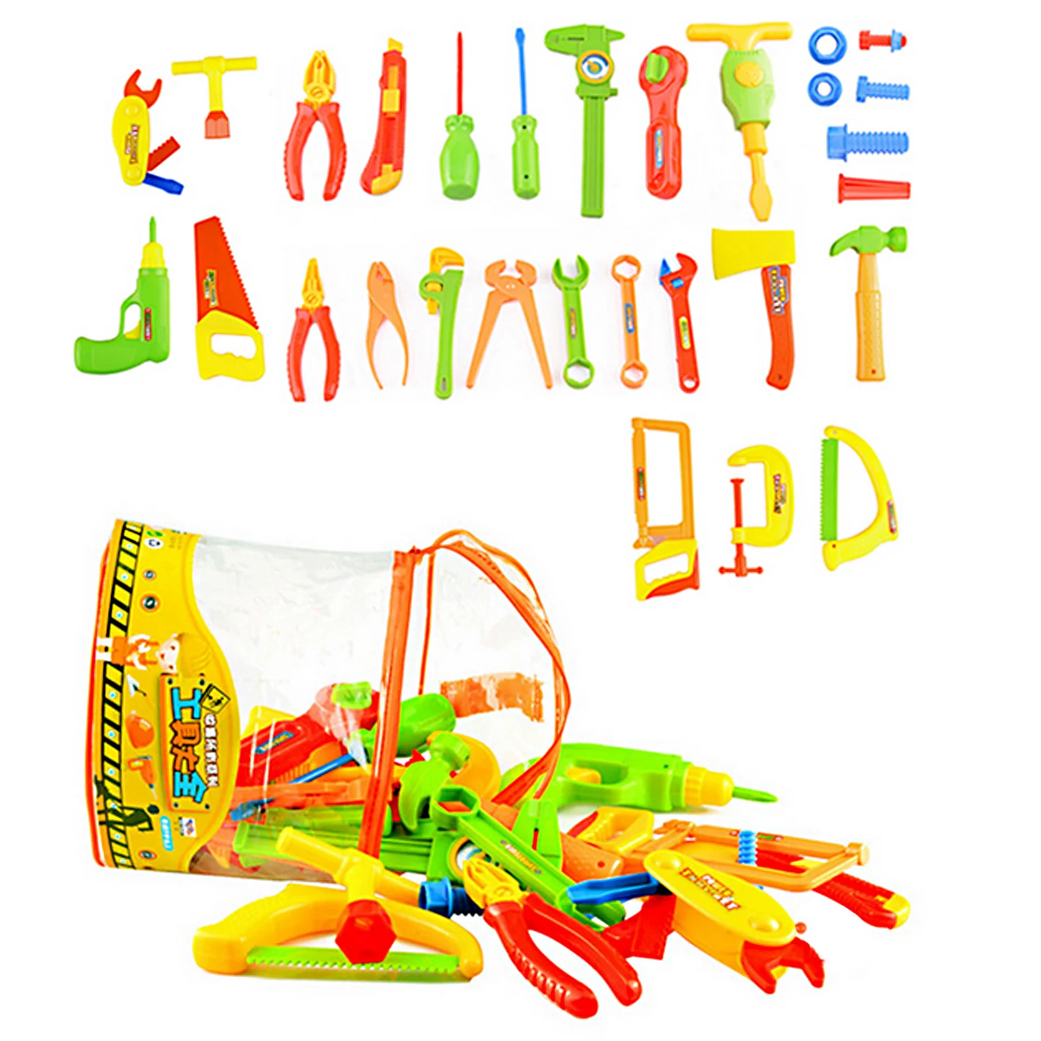 

34 Pcs Plastic Simulation Repair Tool Kit For Boys Kid Children Educational Toy Set with Bag