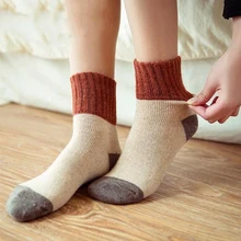 Утолщенные женские носки в стиле ретро; сезон осень-зима; носки из кроличьей шерсти в стиле пэчворк; женские новые японские носки без пятки 5 цветов; чулочно-носочные изделия для студентов