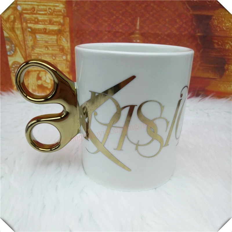 Buy Novelty mugs scissors Ceramic Cup Milk Juice Lemon