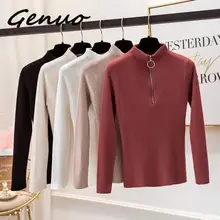casual Zipper Sweater Women Turtleneck Solid spring autumn female Knitted sweater Pullovers long Sleeve chic Soft Jumper top turtleneck sweater c h i c female chic tmallfs