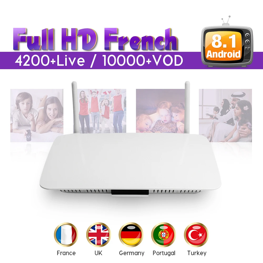 

France IPTV Europe Android 8.1 Q1404 smart box with 1 Year IPTV Subscription SUBTV Code 4K IPTV Arabic Turkey Canada Germany box