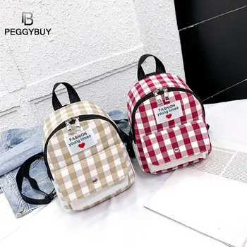 

Fashion Women Backpack Student Girl School Bag New Travel Bag Women Canvas Knapsack Lattice Small Shoulder Bags Dropshipping