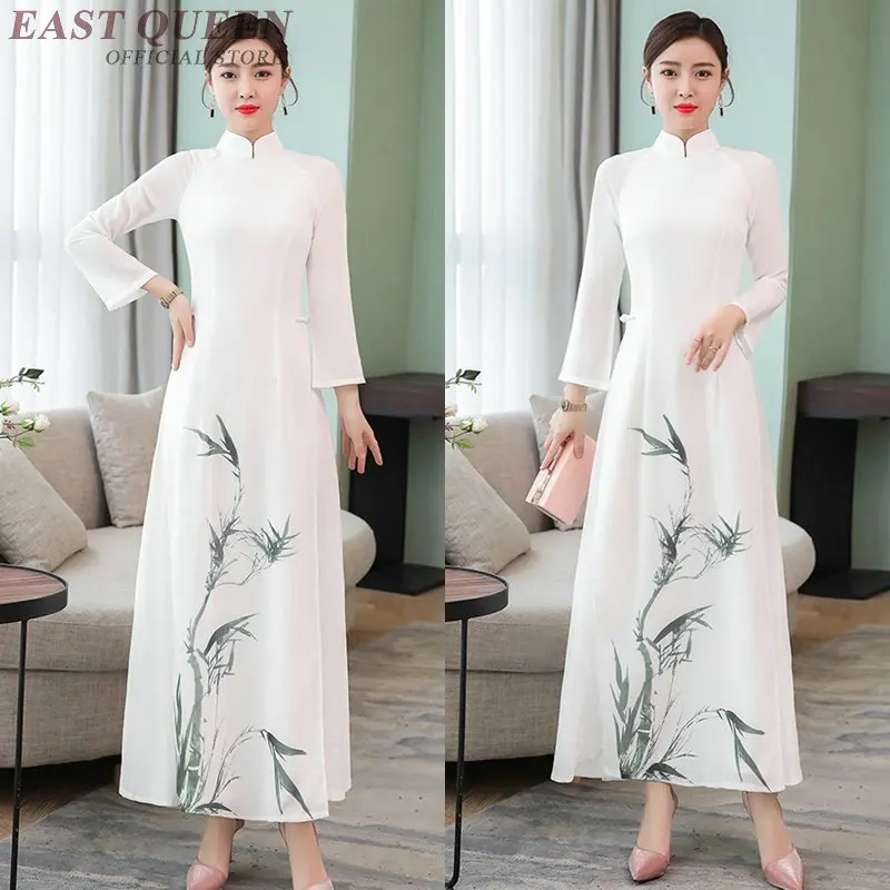 Белое вьетнамское платье Чонсам в китайском стиле, традиционное китайское платье, платье Чонсам из Вьетнама, одежда из Вьетнама, платье та1752