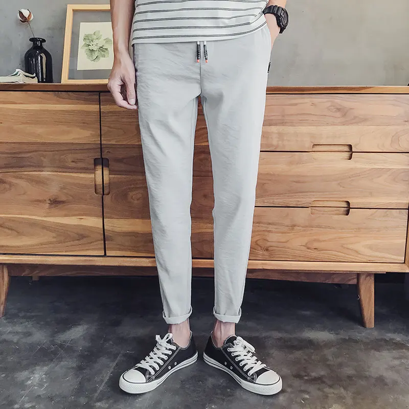 Повседневные мужские брюки с эластичной резинкой на талии, одноцветная Мужская одежда, удобные брюки, дышащие брюки, Hombres - Цвет: White