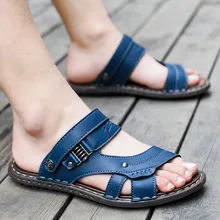 Новинка года; мужские Вьетнамки; Шлепанцы из натуральной кожи; летние модные пляжные сандалии; обувь для мужчин; большой размер 46