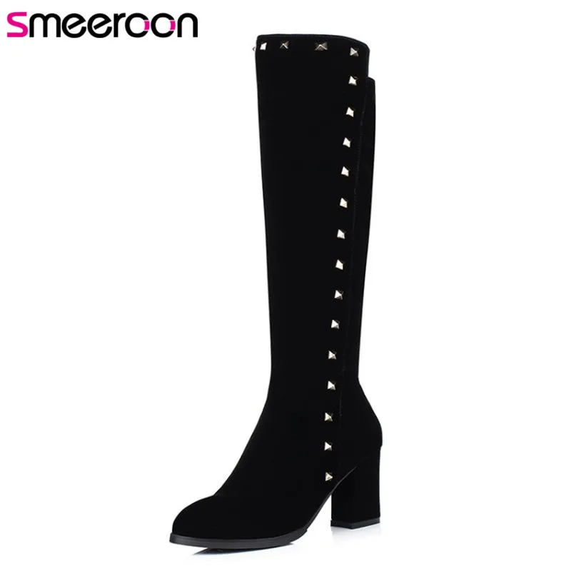 

Smeeroon new arrival zip high heels round toe high quality boots autumn winter boots for women knee high boots ladies shoes
