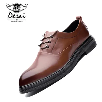 

DESAI New High Quality Genuine Leather Men Business Dress Shoes British Style Pointed Toe Male Comfortabe Casual Shoes Oxfords
