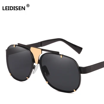 

LEIDISEN 2018 Fashion Sunglasses Vintage Metal Glasses Luxury Brand Designer Men Mirror Sun Glasses Oversized Retro UV400 Shades