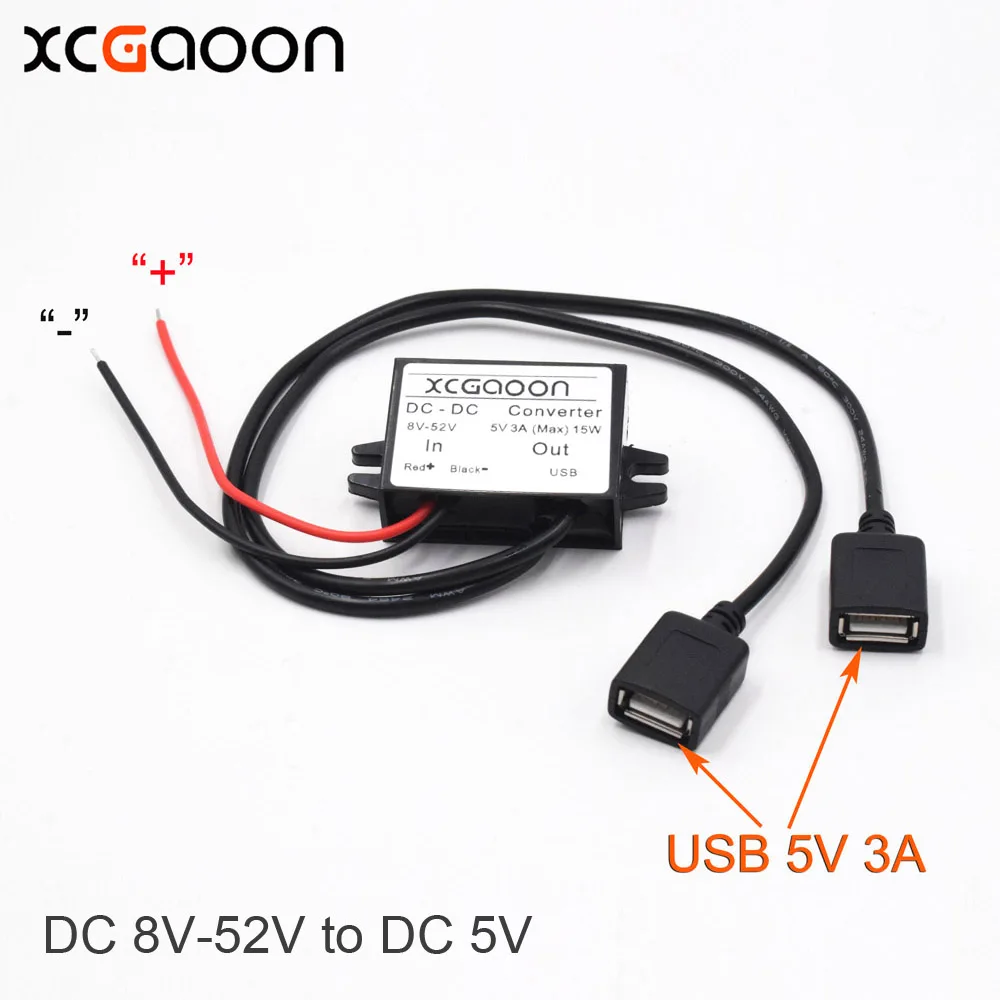 XCGaoon двойной 2 USB DC автомобильный модуль преобразователя кабель вход 12V 24V 48V (8V 5V) к