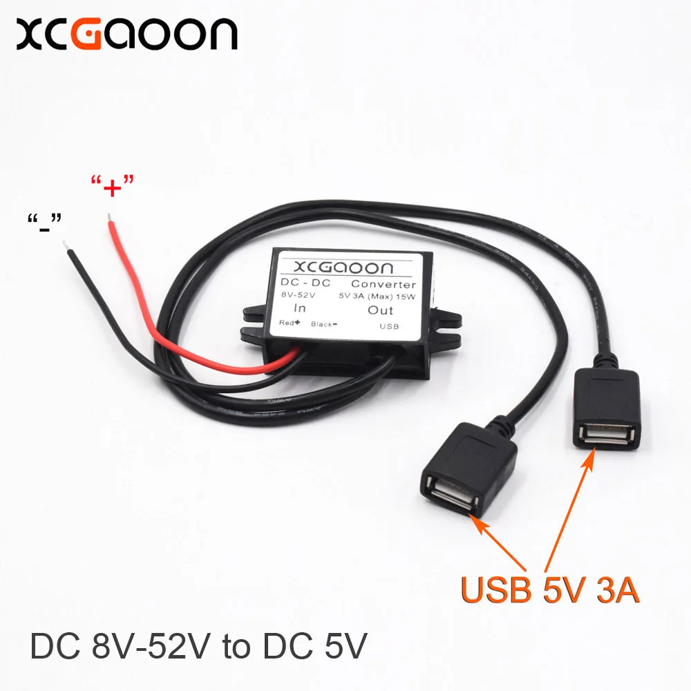 XCGaoon Dual 2 USB DC-DC Car Converter Module Մալուխի մուտքագրում DC 12V 24V 48V (8V -5V) USB Ouput DC 5V 3A 15W (Max) Էլեկտրական ադապտեր