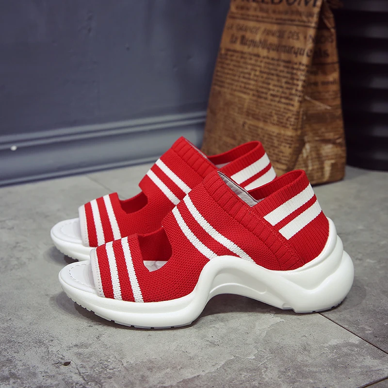  Woman  casual Walking shoes red color lady high increasing sandals breathable botas mujer lady shoes 