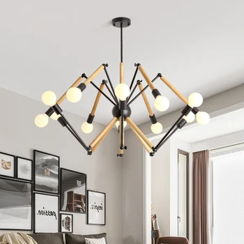 

Spider Chandelier Nordic Wood Deco Changdeliers Lighting Living Room Bedroom Dining Room Kitchen Loft White/Black Iron Fixtures