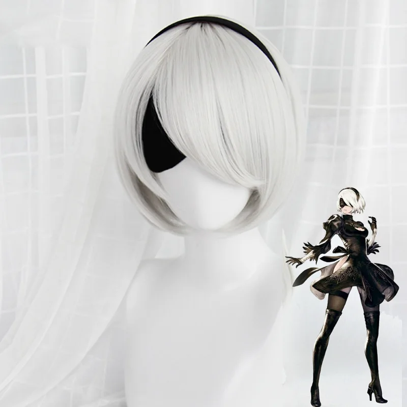 Baratos Alta calidad YoRHa n. ° 2 tipo B 2BYoRH 2A 9S 2B peluca Cosplay más Juego de disfraces de automática pelucas disfraces pelo + gorra de peluca
