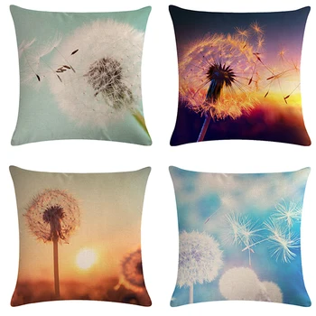 

45 * 45 Cm White Romantic Dandelion Plant Flower Pattern Pillow Cover Suitable for Home Decoration Cushion Cover